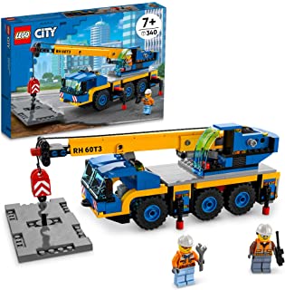 LEGO City Mobile Crane 60324 Building Kit; Toy Construction Vehicle with Working Boom, Outriggers and Winch System; Includes Driver and Worker Minifigures; for Boys and Girls Aged 7+ (340 Pieces)