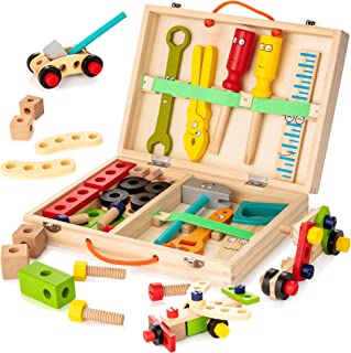 KIDWILL Tool Kit for Kids, 36 pcs Wooden Toddler Tools Set Includes Tool Box, Montessori Educational Stem Construction Toys for 2 3 4 5 6 Year Old Boys Girls, Best Birthday Gift for Kids