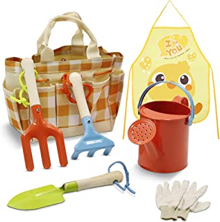 Kids Gardening Tools Set - 7 PCS Toddler Gardening Set Include Tote Bag,Rake, Fork,Shovels,Apron,Toddler Gardening Gloves and Kids Watering Can - Outdoor Toys Gift for Age 3-8