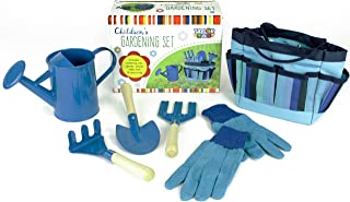 Taylor Toy Kids Gardening Set - Garden Tools for Girls, Boys, Toddler & Children of All Ages - Gloves, Water Can, Shovel, Rake, & Tool Belt - Flower & Yard Play Sets - Building Kit Outdoor Toys - Blue