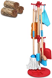 AOKESI Wooden Detachable Kids Cleaning Toy Set - Broom, Mop, Duster, Dustpan, Brush, Rag and Hanging Stand Play, Multicolor Housekeeping Kit, STEM Really Clean Toys Gift for Girls & Boys
