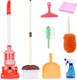 Meland Kids Cleaning Set - 8Pcs Toddler Broom and Cleaning Set with Toy Vacuum Cleaner, Pretend Play Children House Cleaning Toys, Christmas Birthday Gift for Girls Boys
