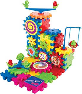 Krazy Gears Gear Building Toy Set - Interlocking Learning Blocks - Motorized Spinning Gears - 81 Piece Playground Edition