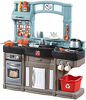 Step2 Best Chefs Kitchen Playset | Kids Play Kitchen with 25-Pc Toy Accessories Set, Real Lights & Sounds, Multicolor , Blue