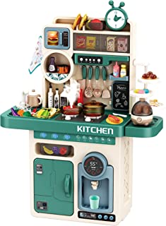 Deejoy 89 PCS Kitchen Playset,Kids Kitchen Toys with Realistic Lights and Sounds,Pretend Steam and Water Tank Functions,Kitchen Color Changing Play Food Accessories for Boys and Girls