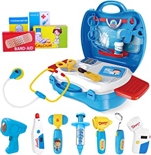 iBaseToy Doctor Kit for Kids, 27Pcs Pretend Medical Doctor Medical Playset with Electronic Stethoscope, Medical Kits Gift, Educational Doctor Toys for Toddler Boys Girls (Blue)