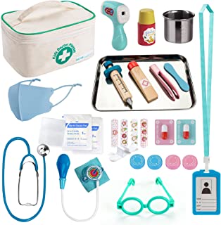 EFOSHM Kids Doctor kit 27 Piece, Toys Medical Kit with Stethoscope, Stainsteel Tray and Iodine Cup Role Doctor playset with Signable Washable Medical Bag for Boys Girls-Ages 3+