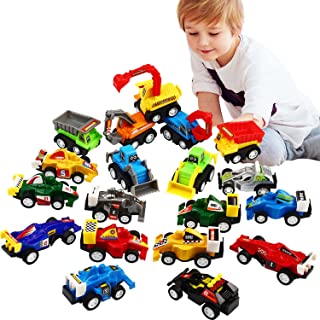 Pull Back Car, 20 Pcs Assorted Mini Truck Toy and Race Car Toy Kit Set, Play Construction Vehicle Playset for Boy Kid Child Party Favors Birthday Carnival Game Supplies Pinata Fillers Classroom Prizes