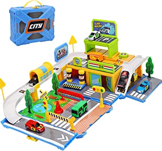 Race Track Car Toys Set for 3 4 5 6 7 8 9 Year Old Boys Girls, Urban Transport Themes Puzzle Car Tracks Playsets Educational Toys for Toddlers Toys Age 3+ Gift for Kids