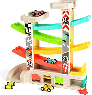 TOP BRIGHT Car Ramp Toys for Toddlers 1 2 3 Year Old Boy, Race Track Car Toy for Toddler Age 2-4 Boy with 4 Car, Parking Lot & Gas Station