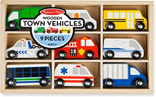 Melissa & Doug Wooden Town Vehicles Set in Wooden Tray (9 pcs)