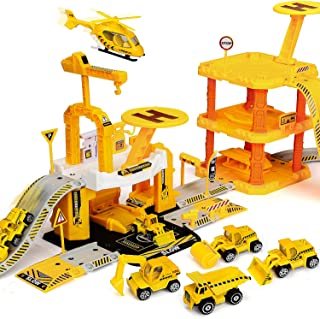 TOY Life Construction Toys Set - Toy Construction Vehicles with Toy Trucks for 3 4 5 6 Year Old Boys - Toy Car Garage Construction Trucks for Kids Construction Toys with Race Track