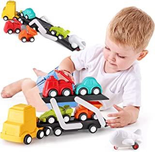 iPlay, iLearn Toddler Play Car Toys Set, Push N Go Trucks for Boys, Vehicles Carrier Transporter Trailer, Toy Car for 18 24 Month Old Boys Girls Infants, Birthday Gifts for 2 3 Years Old Kids Children