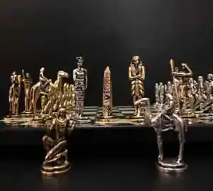 Vintage Chess Set  Ancient Egyptian Pharaoh Chees Pieces and Unique Chess Board
