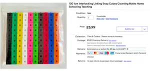 100 1cm Interlocking Linking Snap Cubes Counting Maths Home Schooling Teaching