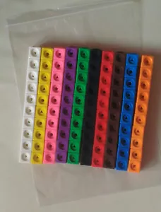 Maths link cubes (New pack of 100 cubes - 10 each of 10 different colours)