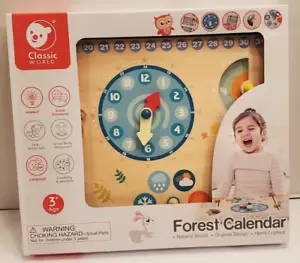 Classic World Kids Tell Time Wooden Forest Calender & Clock - Ages 3+  - NEW