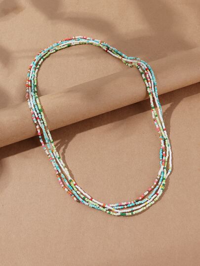 4pcs Color Block Beaded Necklace