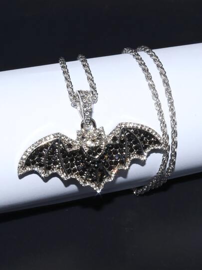 Men Rhinestone Bat Charm Necklace