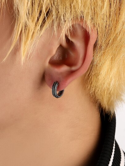 1pc Men Textured Hoop Earring
