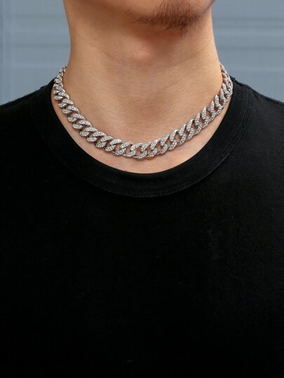 Men Rhinestone Decor Chain Necklace