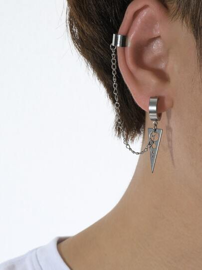 1pc Men Hollow Out Geo Decor Earring