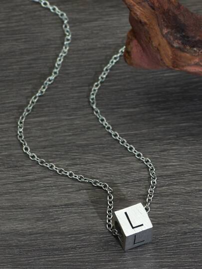 Men Letter Detail Cube Charm Necklace